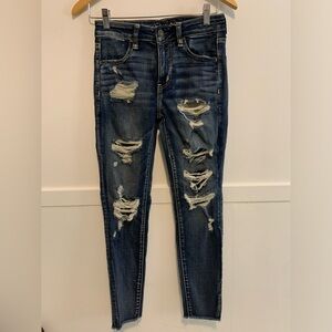 American Eagle Outfitters Dark Blue Distressed Skinny Jeans